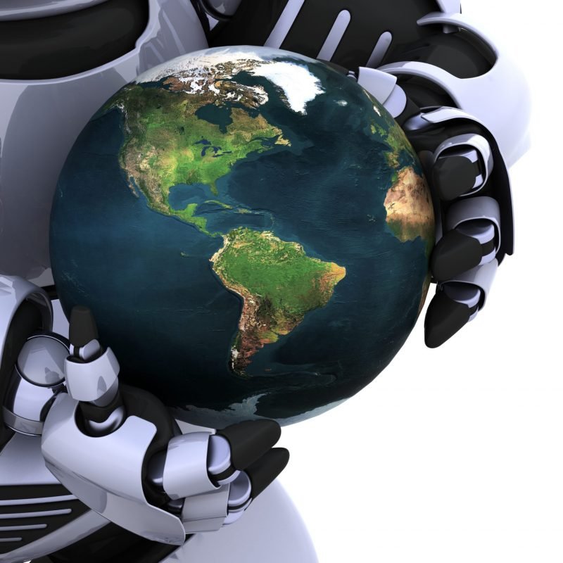 3D Render of a man protecting a globe